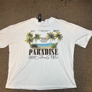 Fashion Nova White Short Sleeve Tee with Tropical Graphics